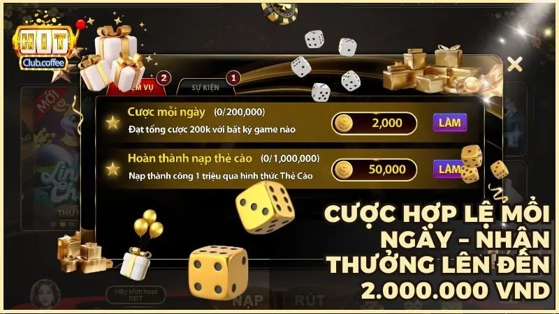 Cược hợp lệ mổi ngày – Nhận thưởng lên đến 2.000.000 VND