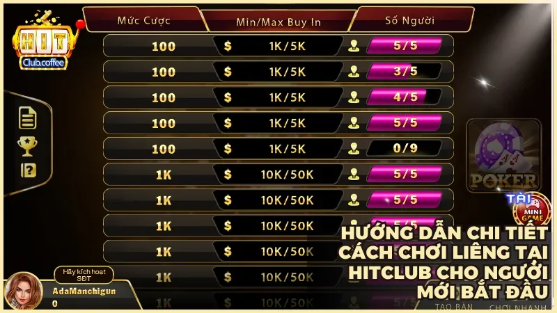 Khám phá game bài Liêng tại HITCLUB cùng hướng dẫn chơi chi tiết 3 Bắt đầu ván Liêng tại HITCLUB dễ dàng chỉ với vài thao tác đơn giản và giao diện thân thiện cho mọi người chơi