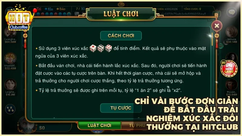 Trải nghiệm Sicbo đại phú quý Hitclub chơi xúc xắc nhận thưởng siêu khủng 4 Chỉ vài bước đơn giản để bắt đầu trải nghiệm xúc xắc đổi thưởng tại Hitclub