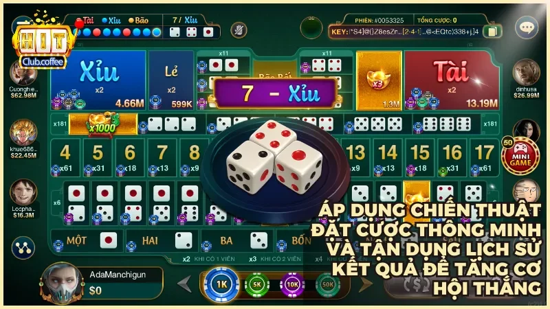 Trải nghiệm Sicbo đại phú quý Hitclub chơi xúc xắc nhận thưởng siêu khủng 5 Áp dụng chiến thuật đặt cược thông minh và tận dụng lịch sử kết quả để tăng cơ hội thắng